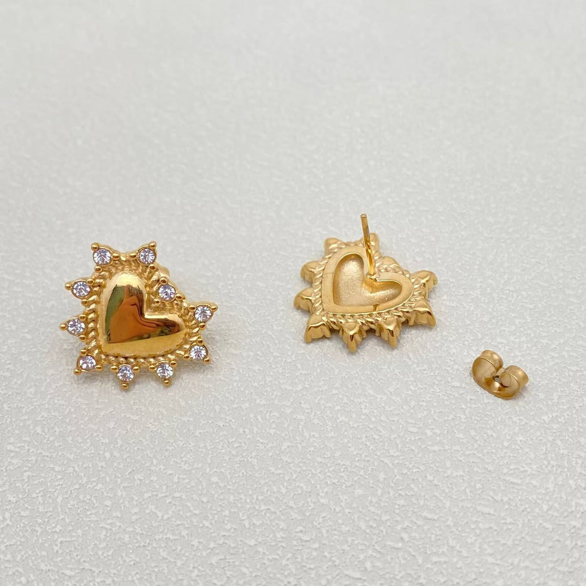 Gold Heart Ear Studs