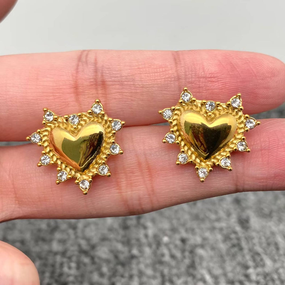 Gold Heart Ear Studs